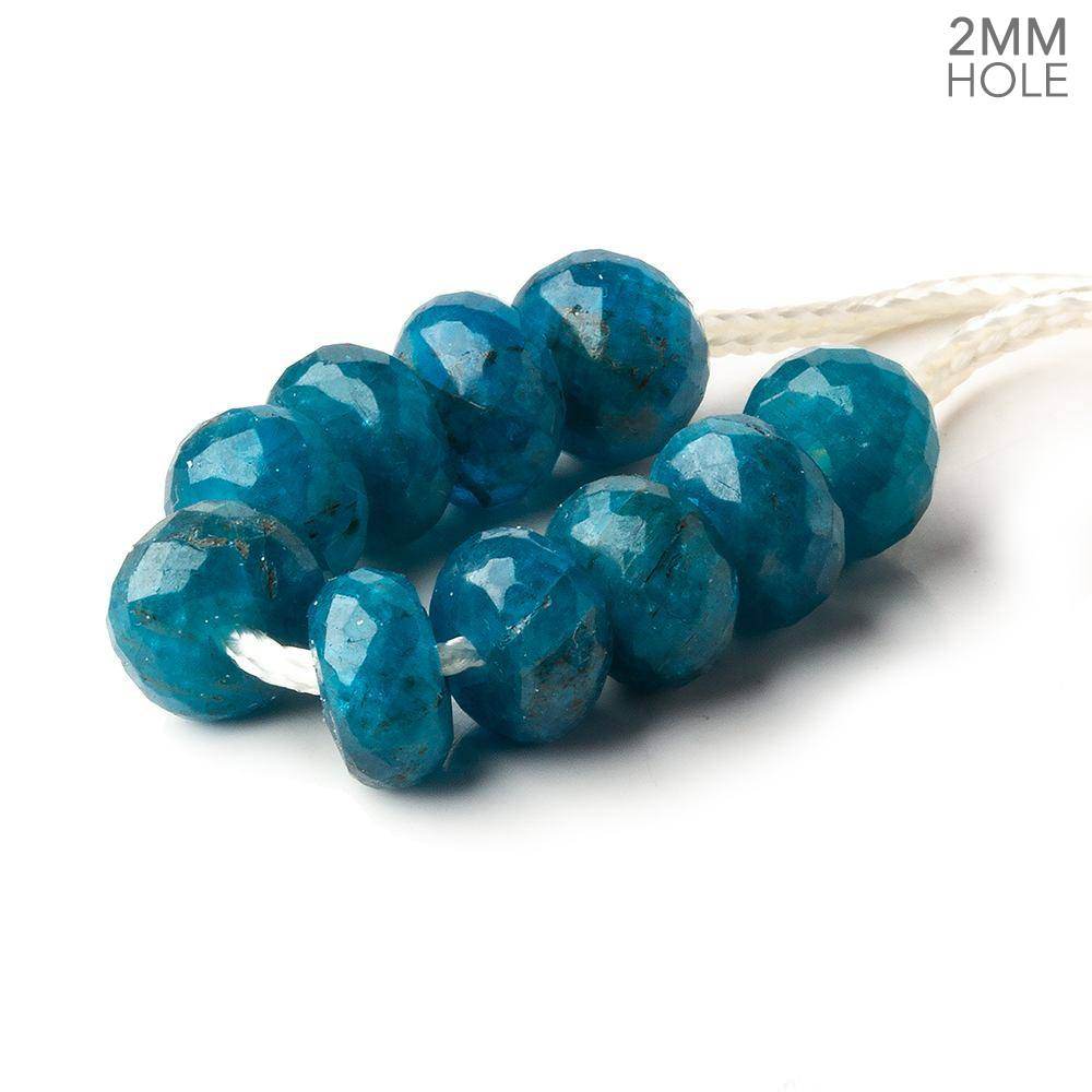 8mm Neon Blue Apatite 2mm Large Hole Faceted Rondelle Bead Set of 10