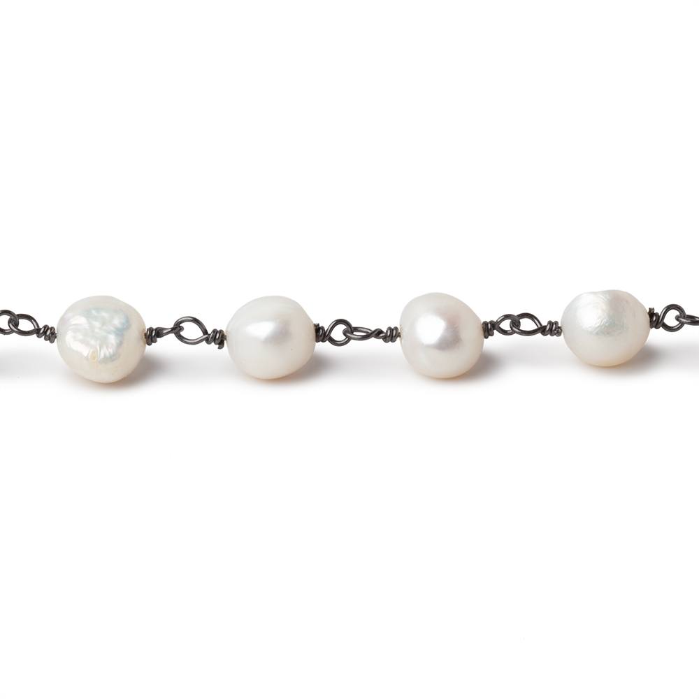 8mm Off White Side Drilled Baroque Pearls on Black Gold Plated Chain