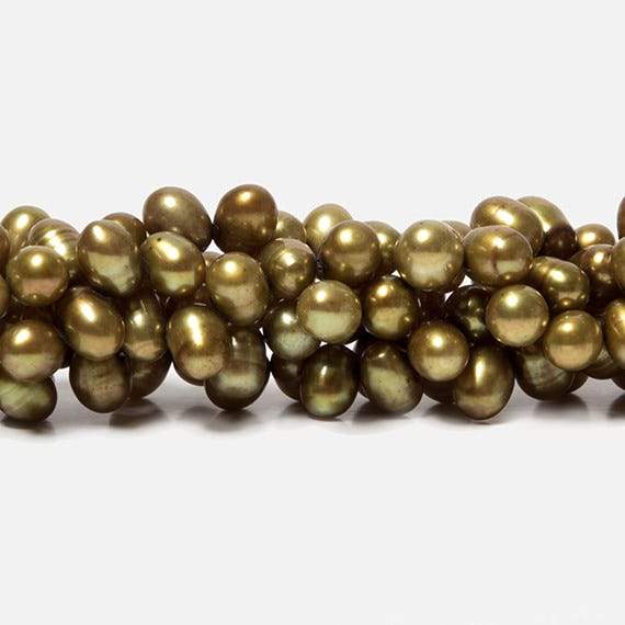 8mm Olive Green Top Drilled Oval Pearls, 15 inch