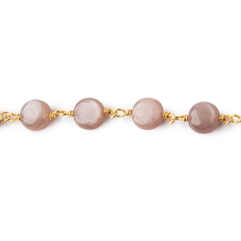 8mm Peach & Chocolate Moonstone puffy coin Vermeil Chain by the foot 23 beads