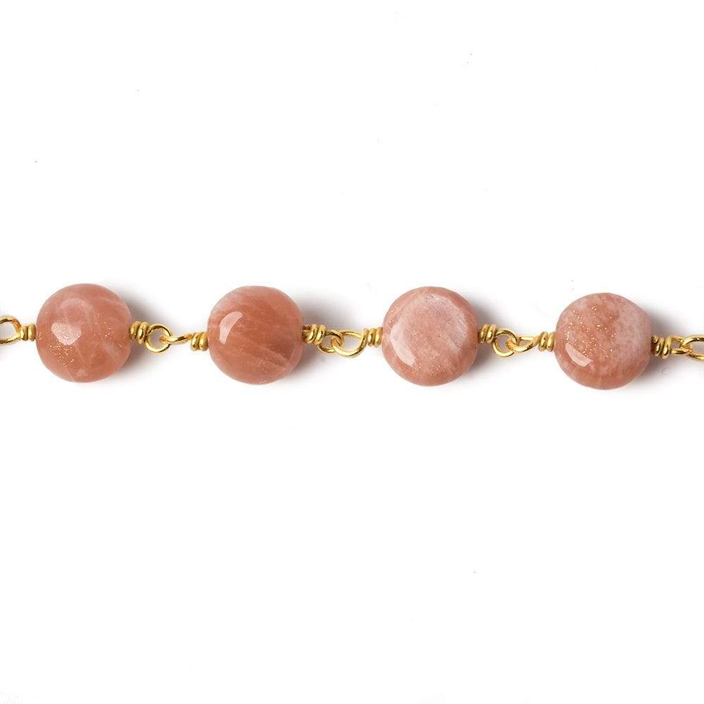 8mm Peach Moonstone puffy coin Vermeil Chain by the foot 23 beads