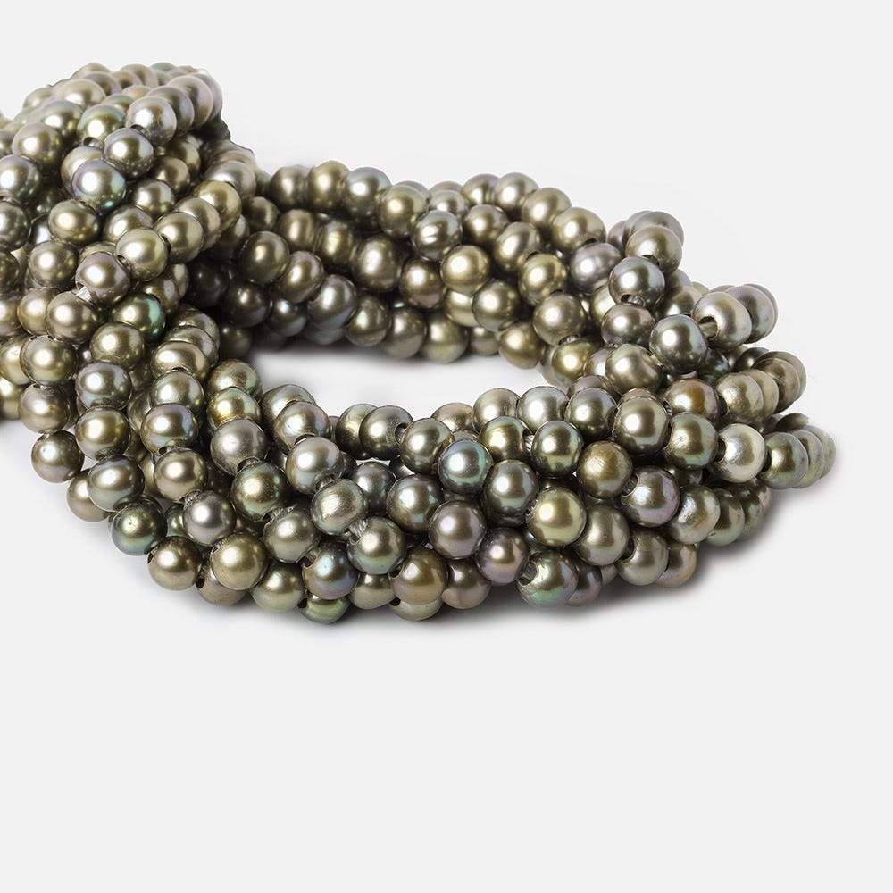 8mm Peacock Green Large Hole Off Round Freshwater Pearl 2.5mm drill hole, 15 inch, 64 pieces