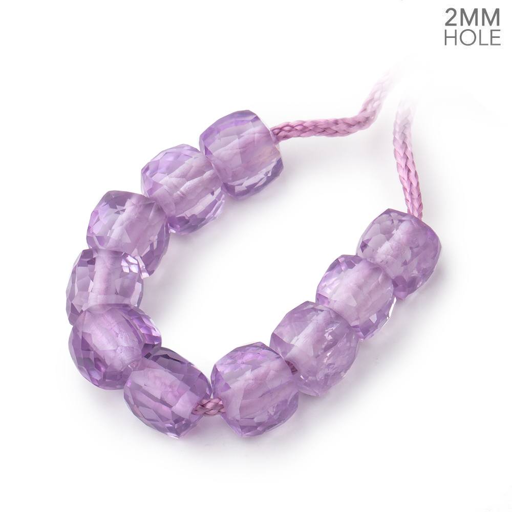 8mm Pink Amethyst 2mm Large Hole Faceted Cube Beads Set of 10