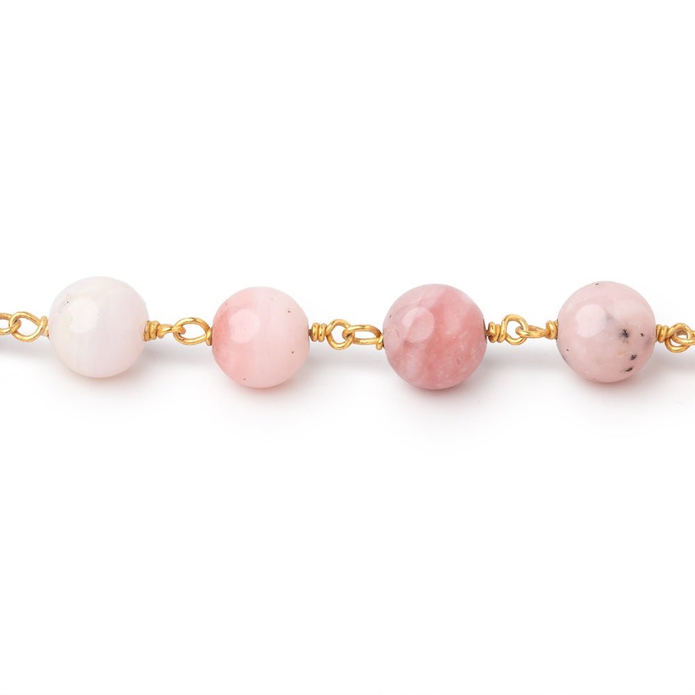 8mm Pink Peruvian Opal Plain Round Beads on Vermeil Chain