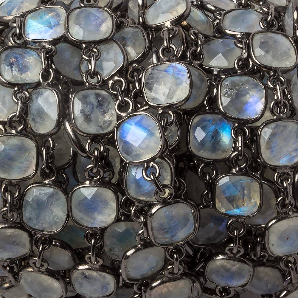 8mm Rainbow Moonstone Pillow Oxidized Silver .925 Bezeled Chain by the foot 20 pcs