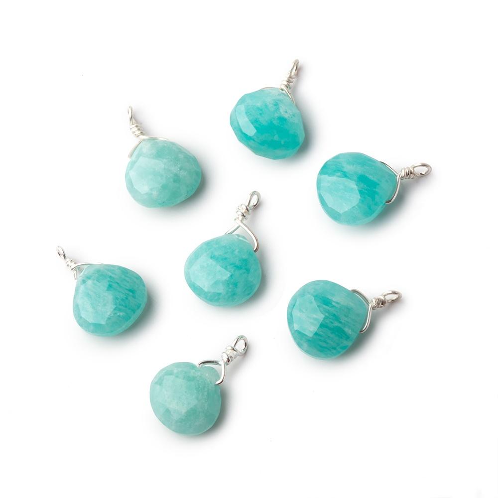 8mm Silver Wire Wrapped Amazonite Faceted Heart 1 Focal Pendant