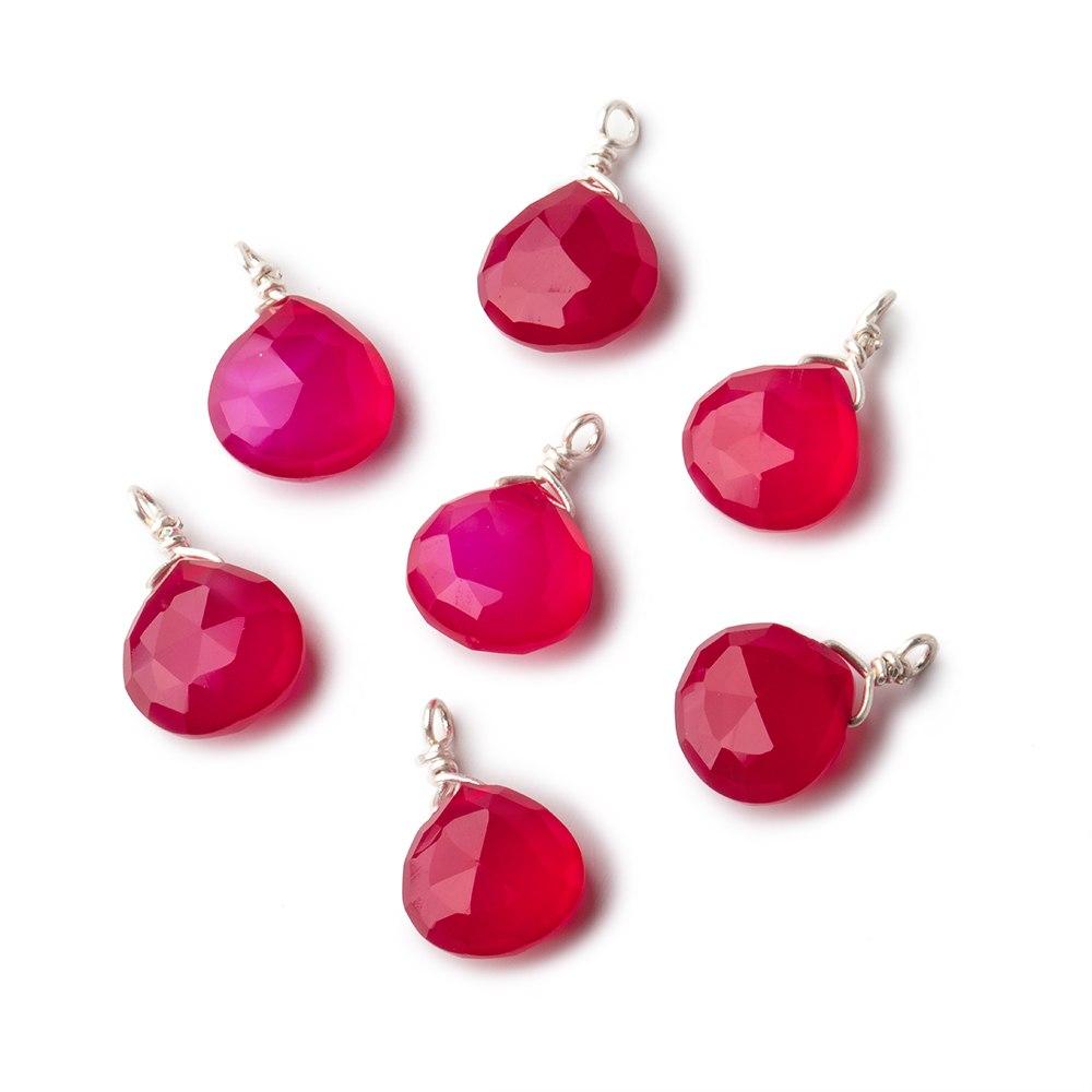 8mm Silver Wire Wrapped Berry Pink Chalcedony Faceted Heart 1 Focal Pendant