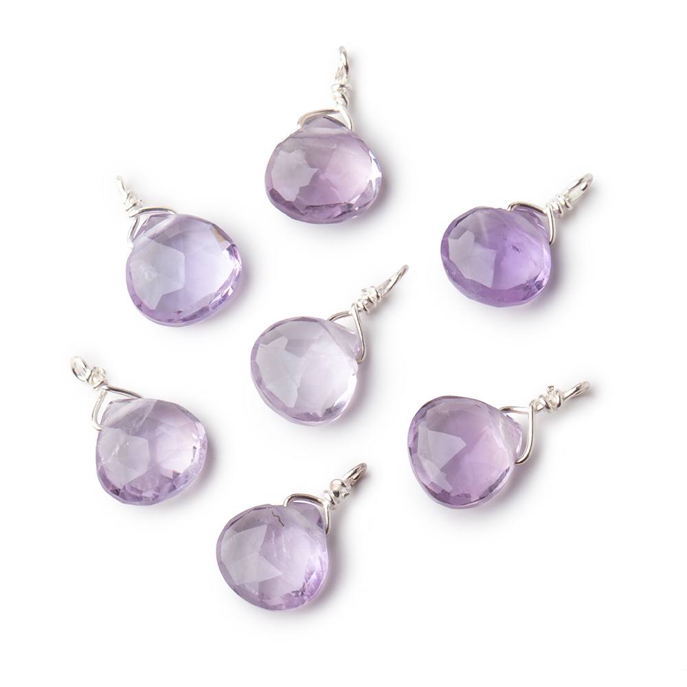 8mm Silver Wire Wrapped Pink Amethyst Faceted Heart 1 Focal Pendant