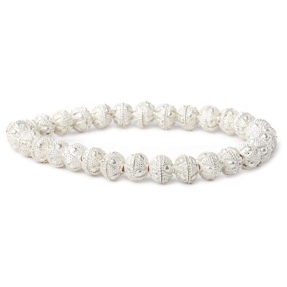 8mm Silver Plated Bead Cap Miligrain Triangle and Dot 8 inch 58 beads