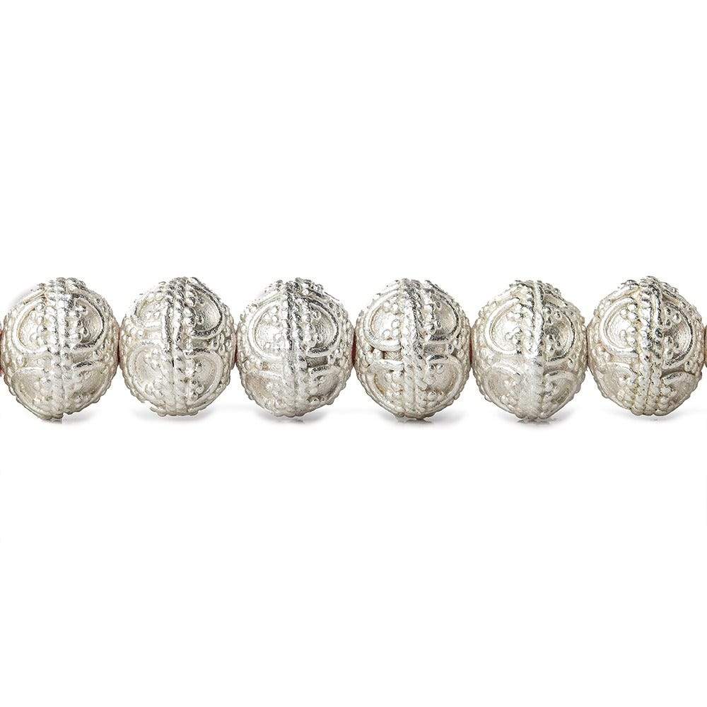 8mm Sterling Silver plated Copper Bead Round Persian Design 8 inch 28 pcs