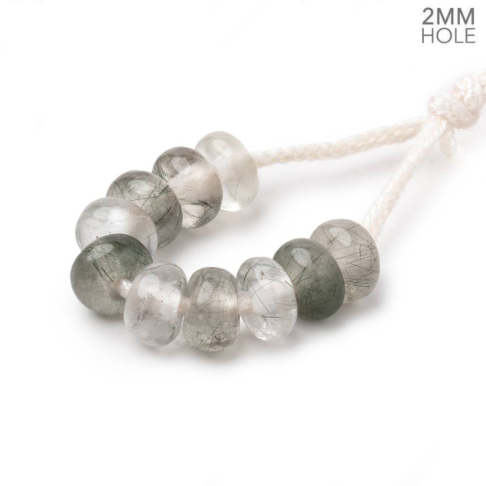 8mm Tourmalinated Quartz 2mm Large Hole Plain Rondelle Set of 10