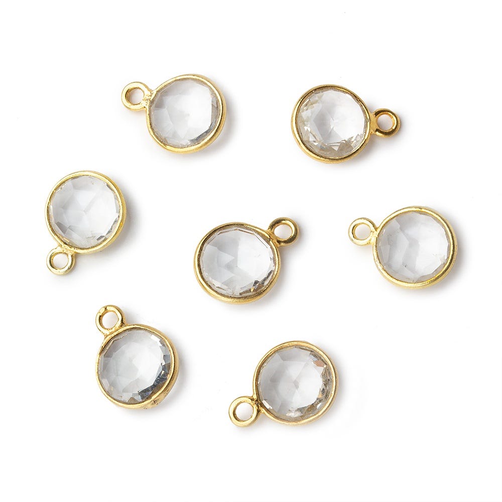 8mm Vermeil Bezel Crystal Quartz faceted coin Pendant 1 focal bead