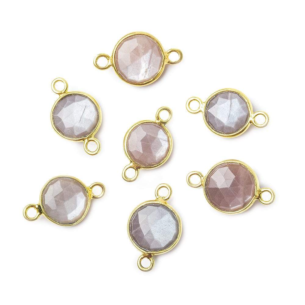 8mm Vermeil Bezel Grey Brown Moonstone faceteed coin Connector 1 piece