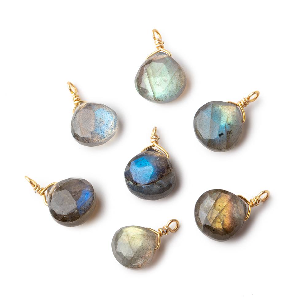 8mm Vermeil Wire Wrapped Labradorite Faceted Heart 1 Focal Pendant