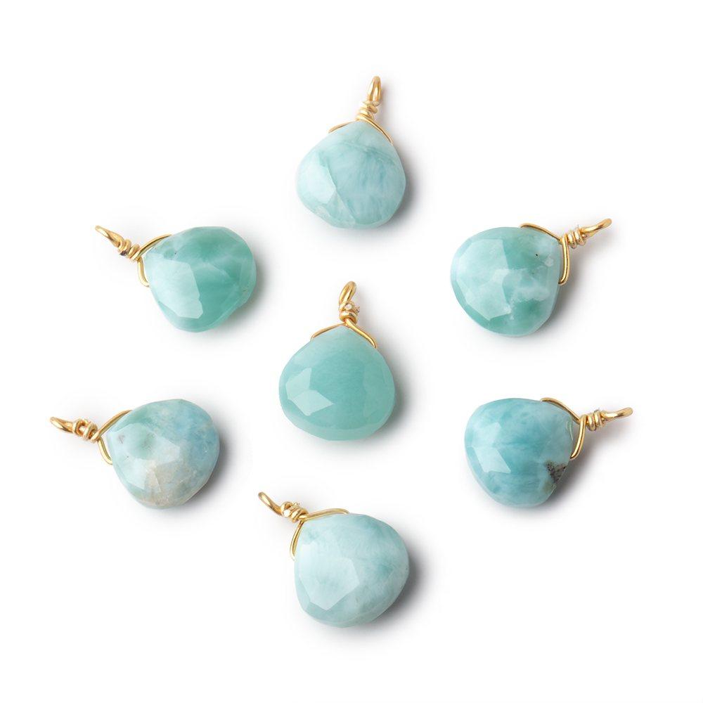 8mm Vermeil Wire Wrapped Larimar Faceted Heart 1 Focal Pendant