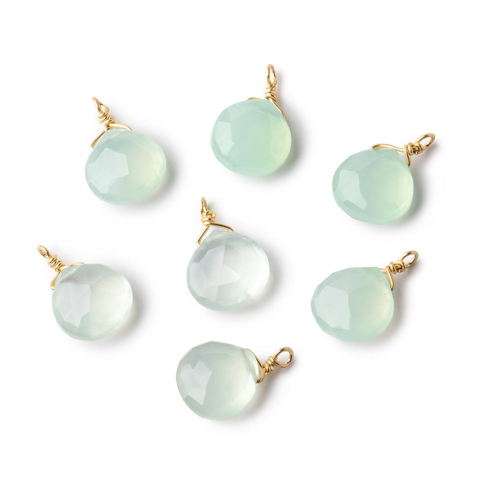 8mm Vermeil Wire Wrapped Lime Chalcedony Faceted Heart 1 Focal Pendant