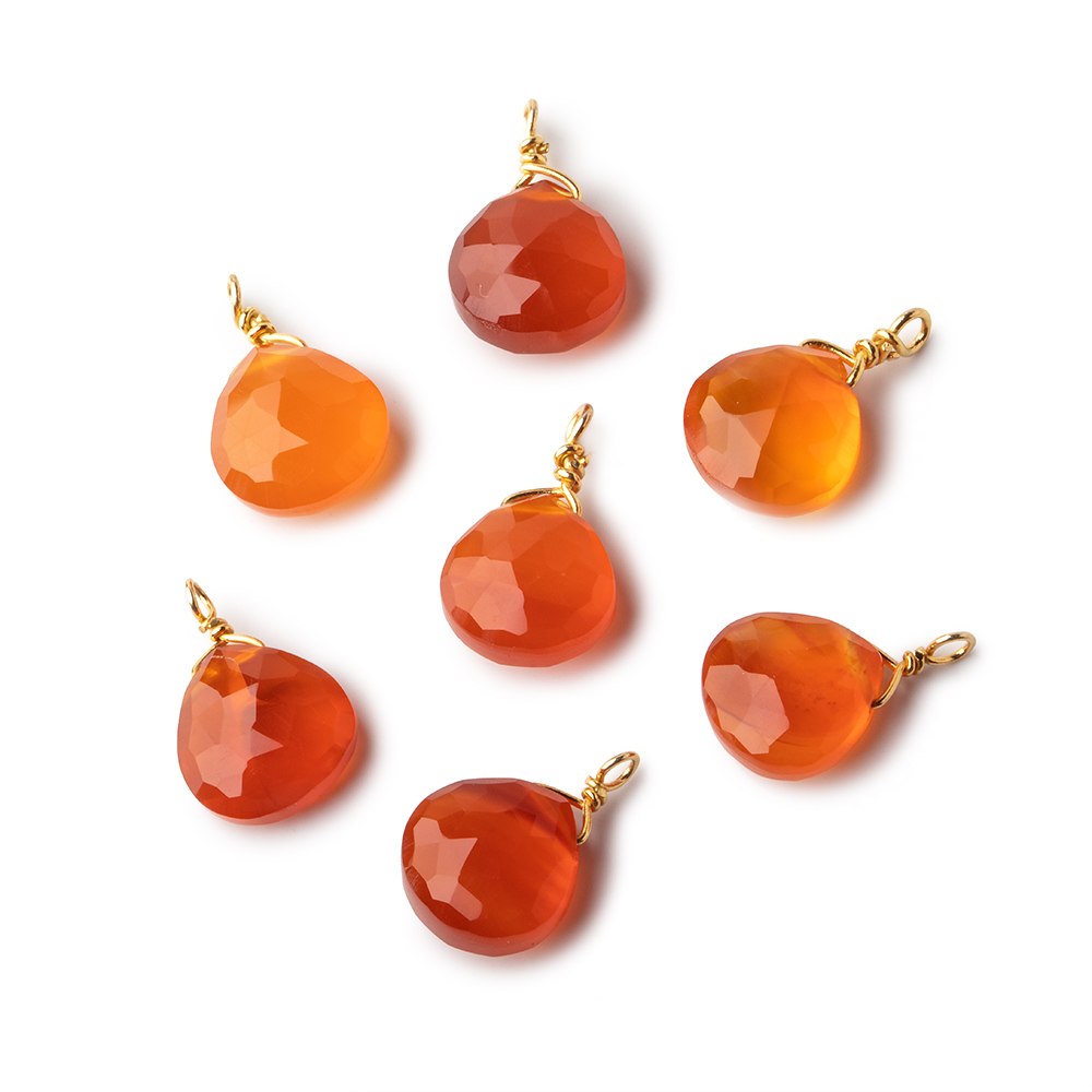 8mm Vermeil Wire Wrapped Orange Chalcedony Faceted Heart 1 Focal Pendant