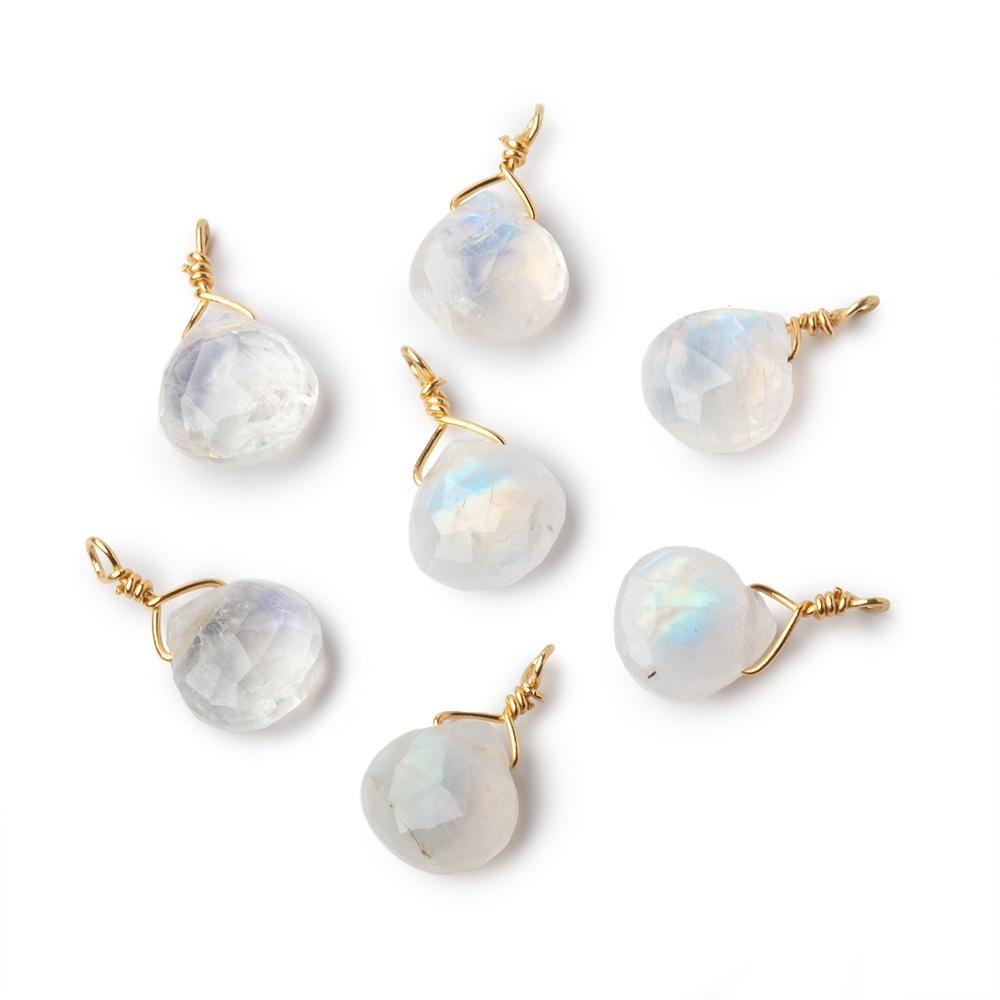 8mm Vermeil Wire Wrapped Rainbow Moonstone Faceted Heart 1 Focal Pendant