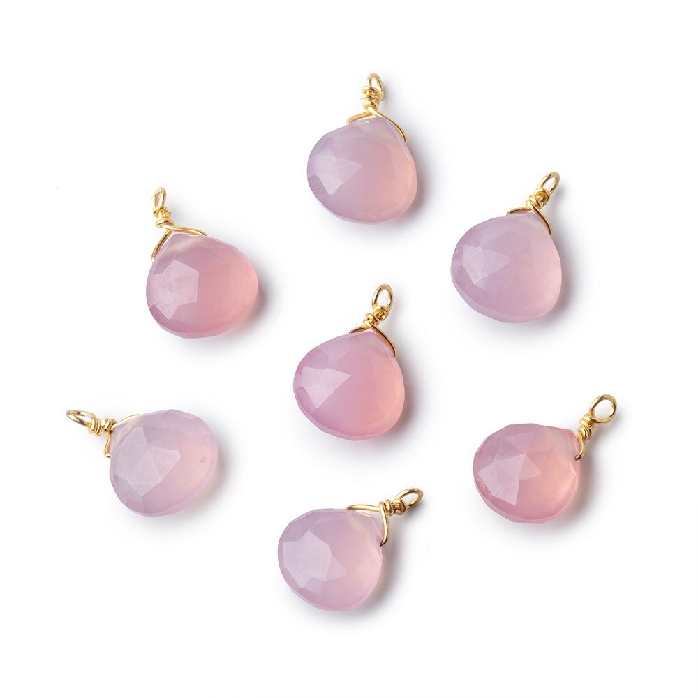 8mm Vermeil Wire Wrapped Rose Pink Chalcedony Faceted Heart 1 Focal Pendant