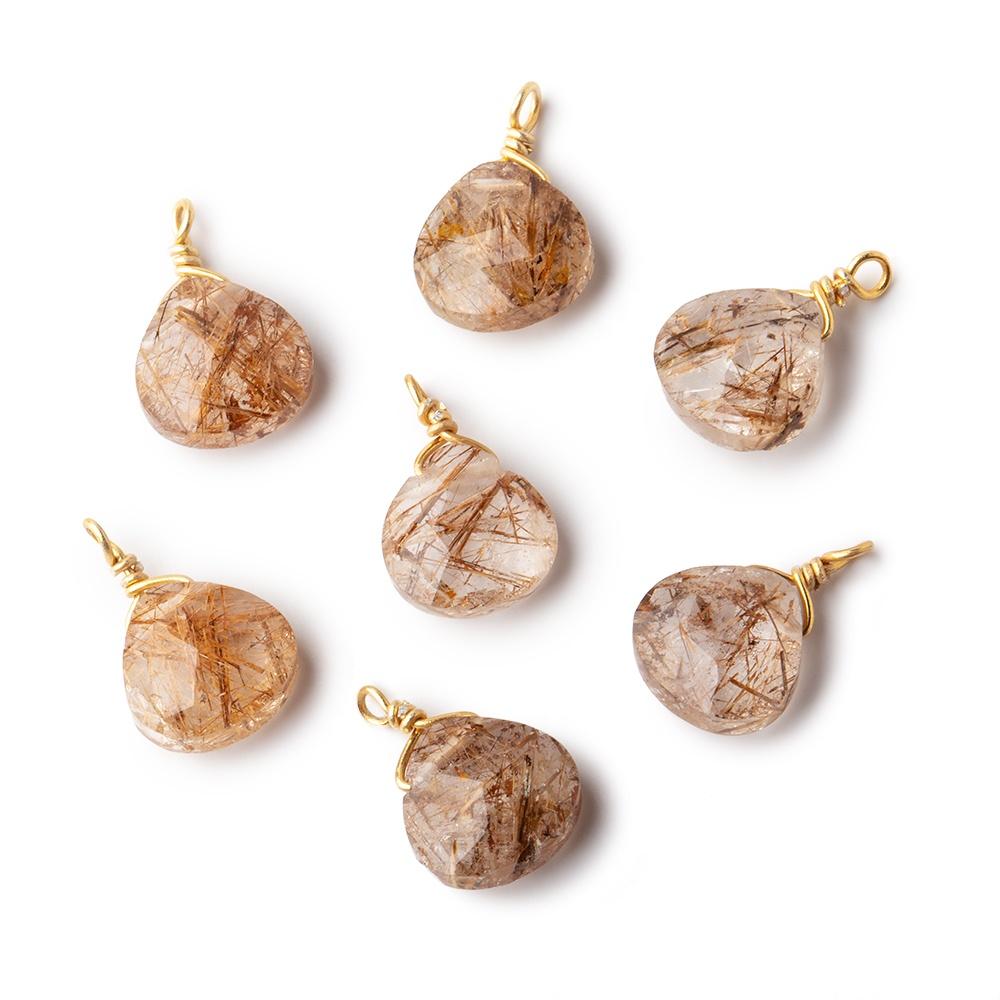 8mm Vermeil Wire Wrapped Rutilated Quartz Faceted Heart 1 Focal Pendant