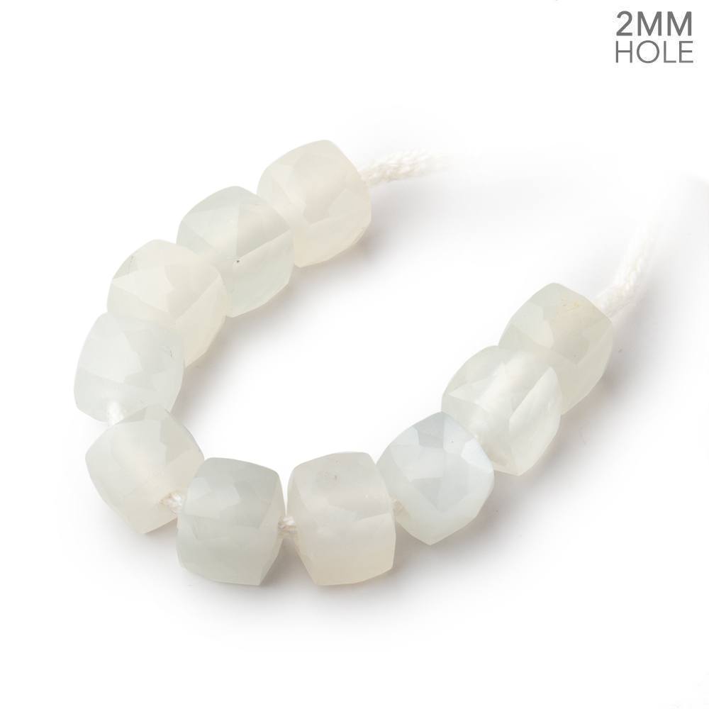 8mm White Moonstone 2mm Large Hole Faceted Cube Beads Set of 10
