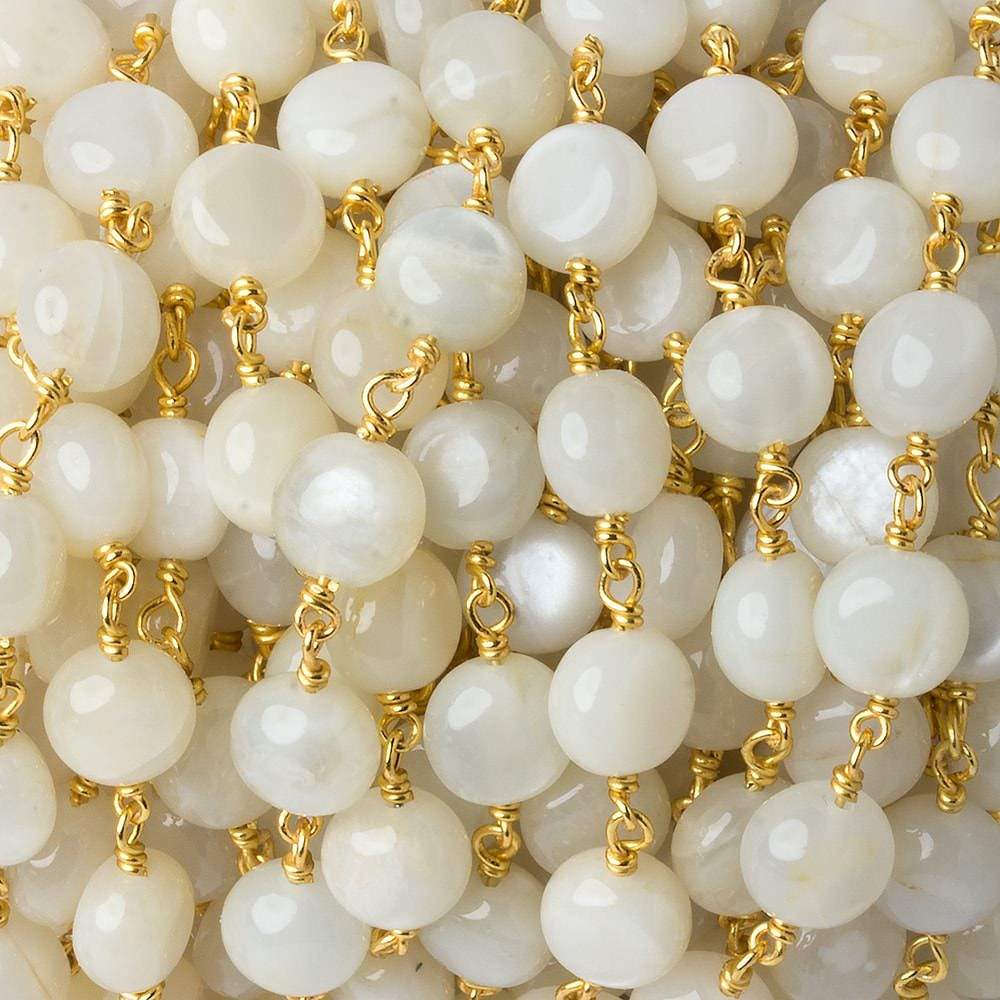 8mm White Moonstone puffy coin Vermeil Chain by the foot 23 beads