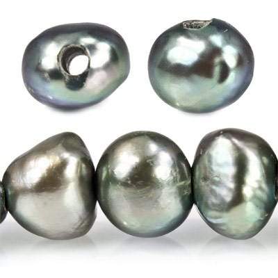8x10-10x12mm Silver Teal Large Hole Side Drilled Baroque Freshwater Pearl