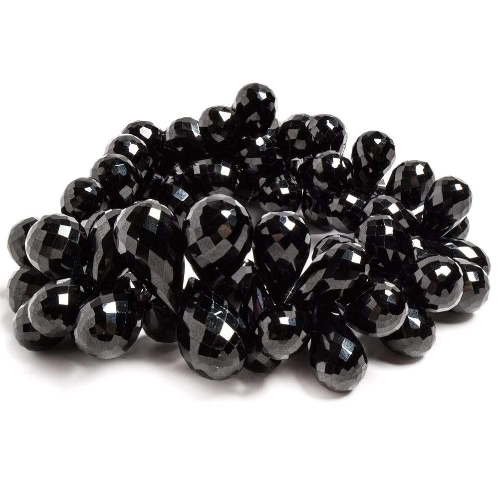 10x8mm-17x11mm Black Spinel Faceted Tear Drop Briolette 8 Inch 65 pieces