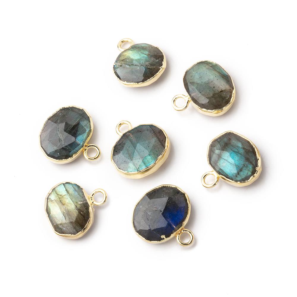 8x10mm Gold Leafed Labradorite Faceted Oval Focal Pendant 1 piece