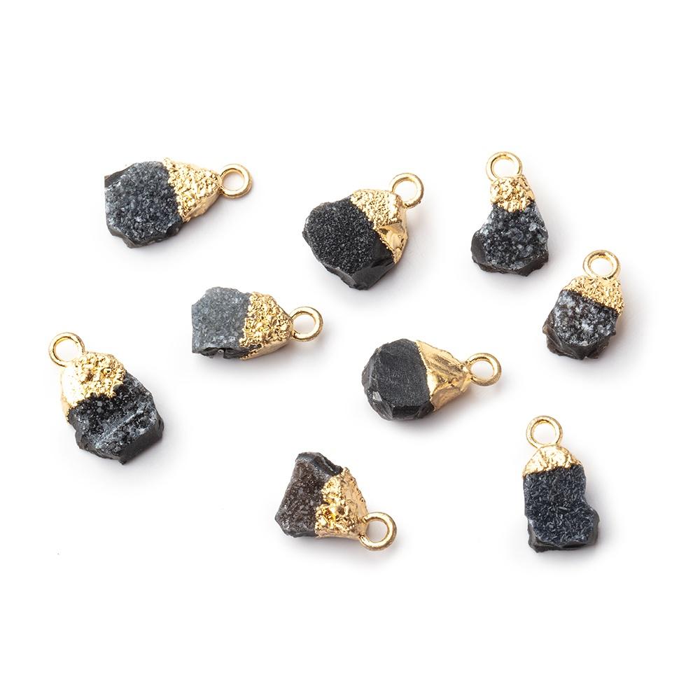 8x4x5mm Gold Leafed Black Agate Drusy Unpolished Natural Crystal Pendant 1 piece
