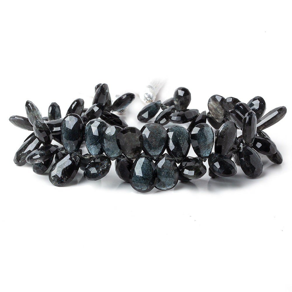 8x5-11x7mm Black Moss Aquamarine Faceted Pear Beads 8 inch 68 pieces AA