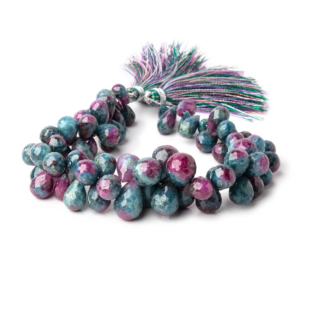 8x5-13x9mm Ruby in Zoisite Faceted Tear Drop Beads 8 inch 72 pieces