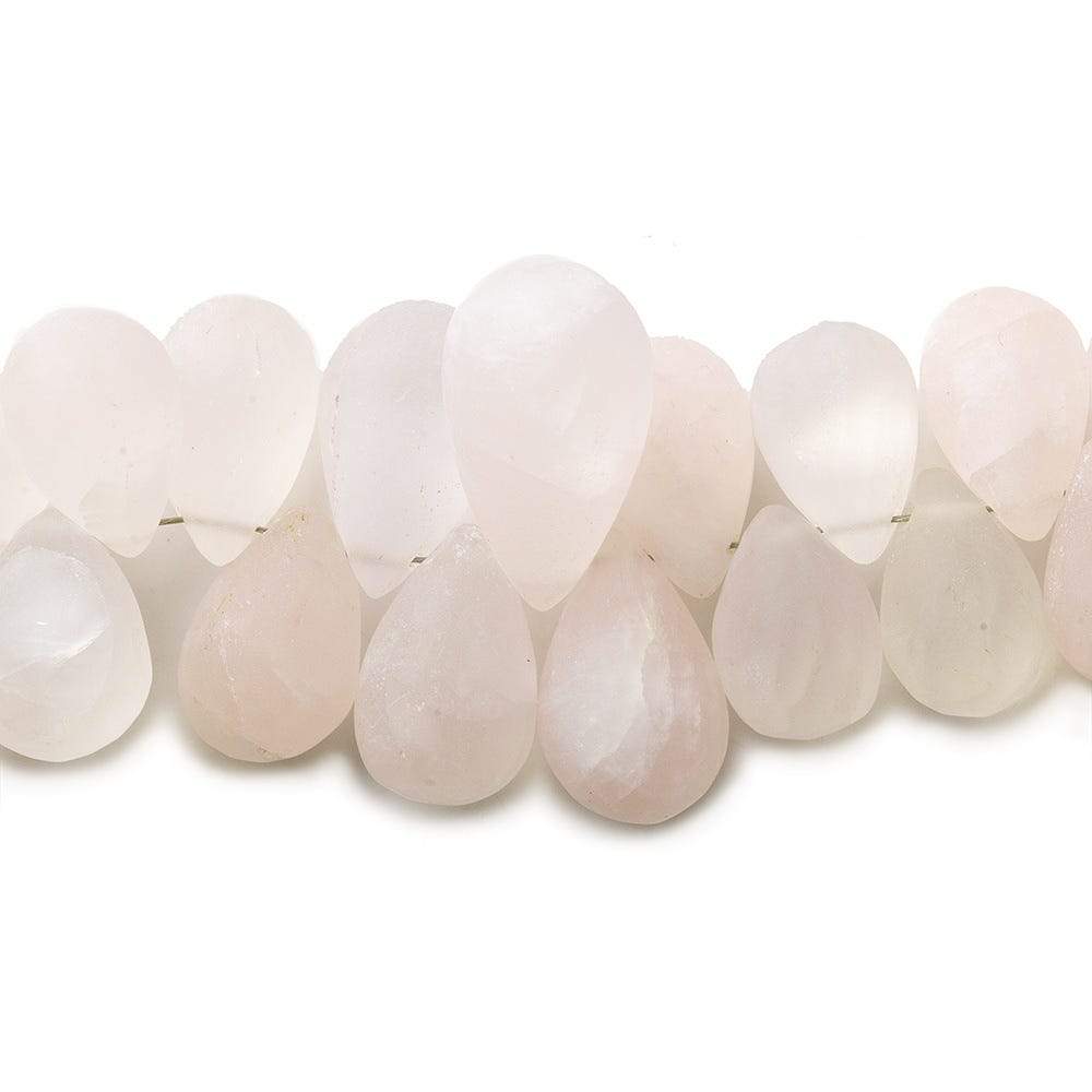 8x5-17x10mm Frosted Rose Quartz Plain Tear Drop 8 inch 59 pcs