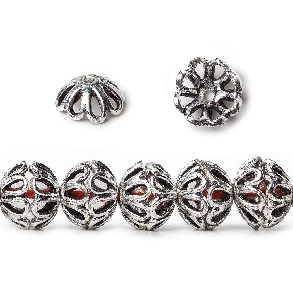 8x5mm Antiqued Sterling Silver Plated Copper Bead Cap 8 inch 62 beads