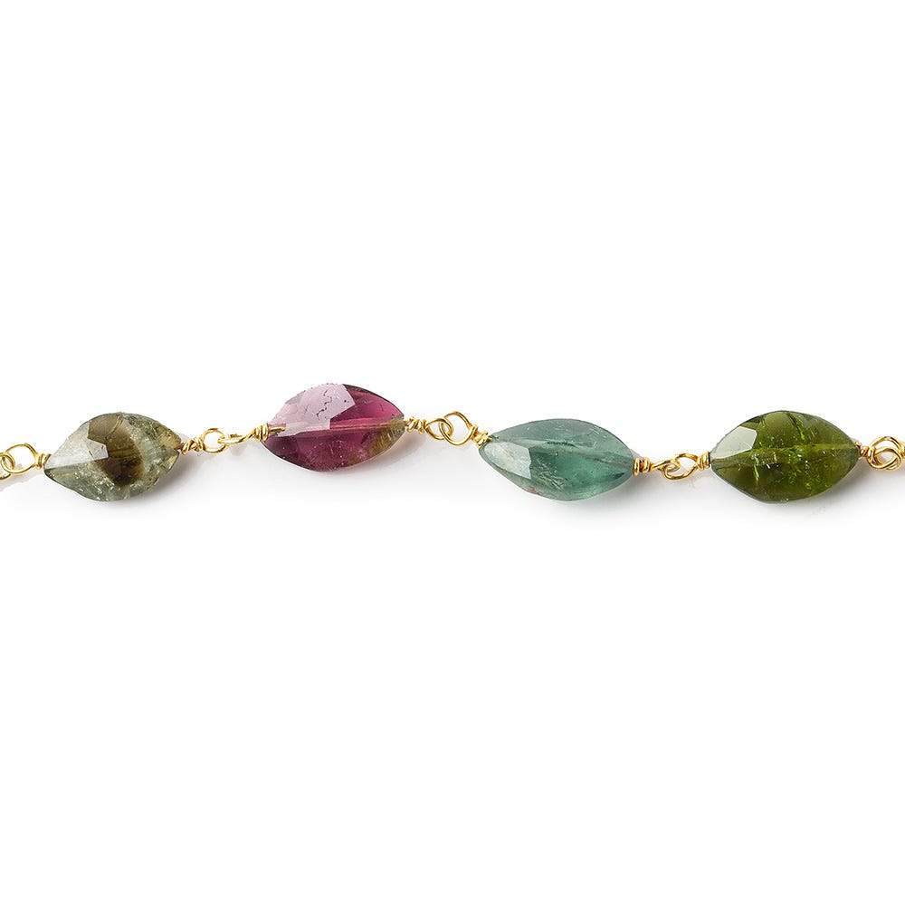 8x5mm Multi Color Tourmaline faceted marquise Vermeil Chain by the foot