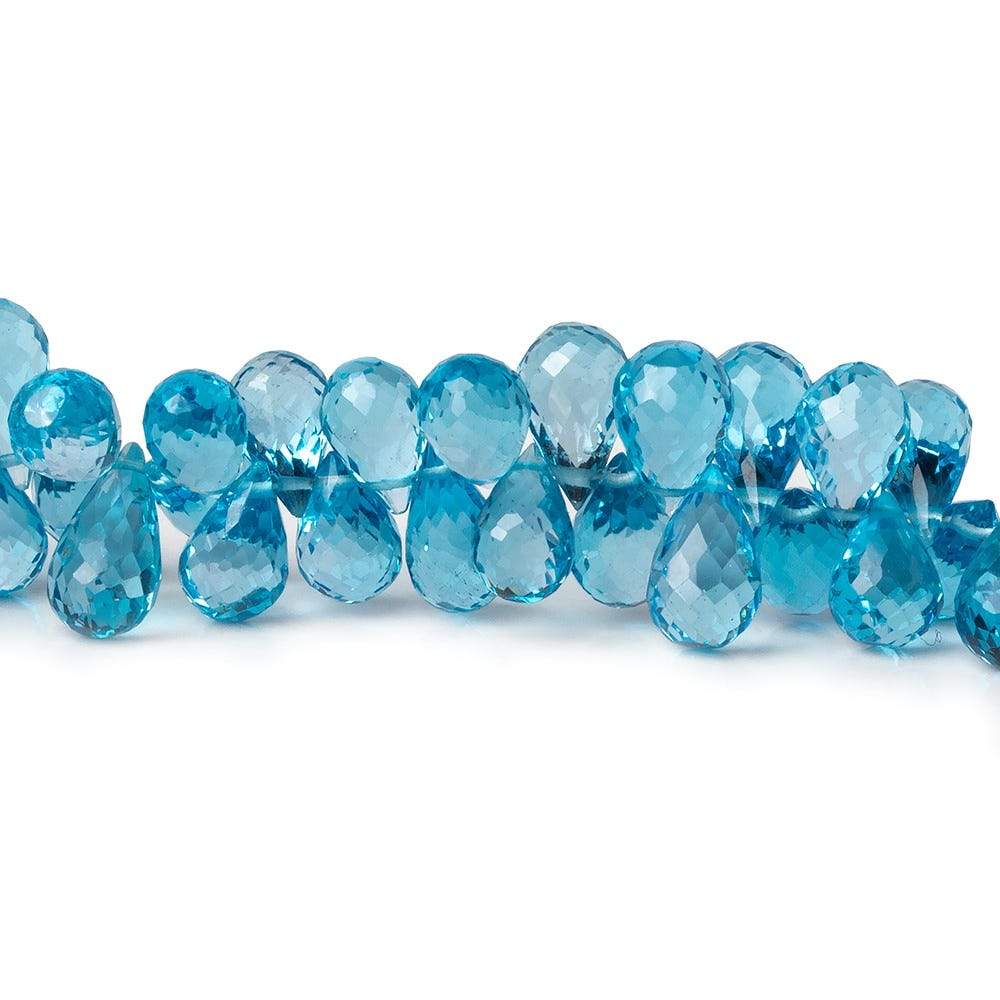 8x5mm Swiss Blue Topaz faceted tear drop beads 8 inch 87 beads AAA