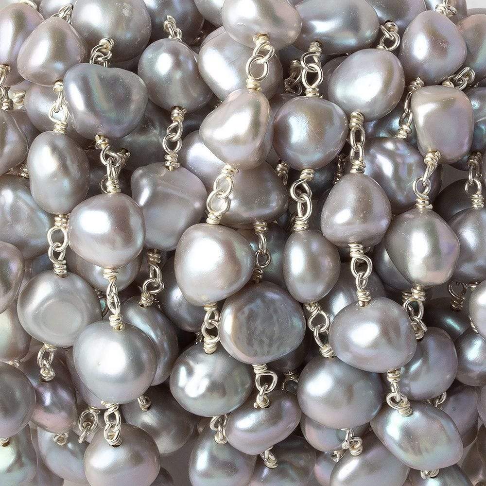 8x6-10x7mm Silver Baroque Freshwater Pearl Silver .925 Chain by the foot