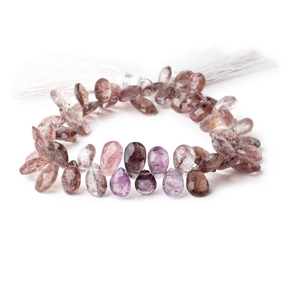 8x6-11x7mm Moss Amethyst Faceted Pear Beads 8 inch 57 pieces