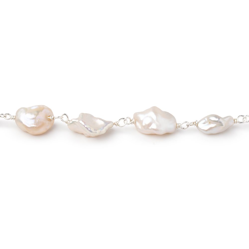 8x6-9x7mm Cream Keshi Pearls on .925 Silver Chain