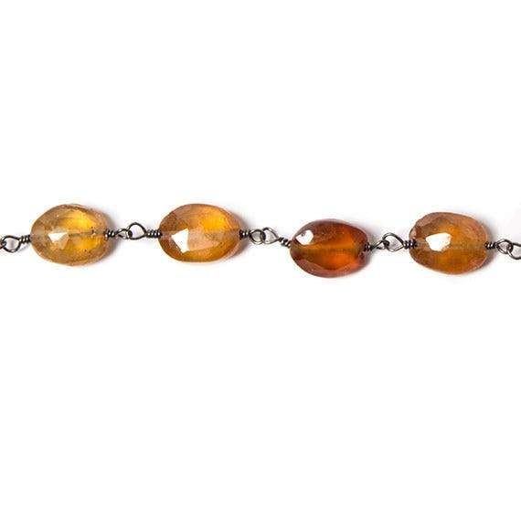 8x6-9x7mm Multi Color Hessonite oval Black Gold plated Chain by the foot