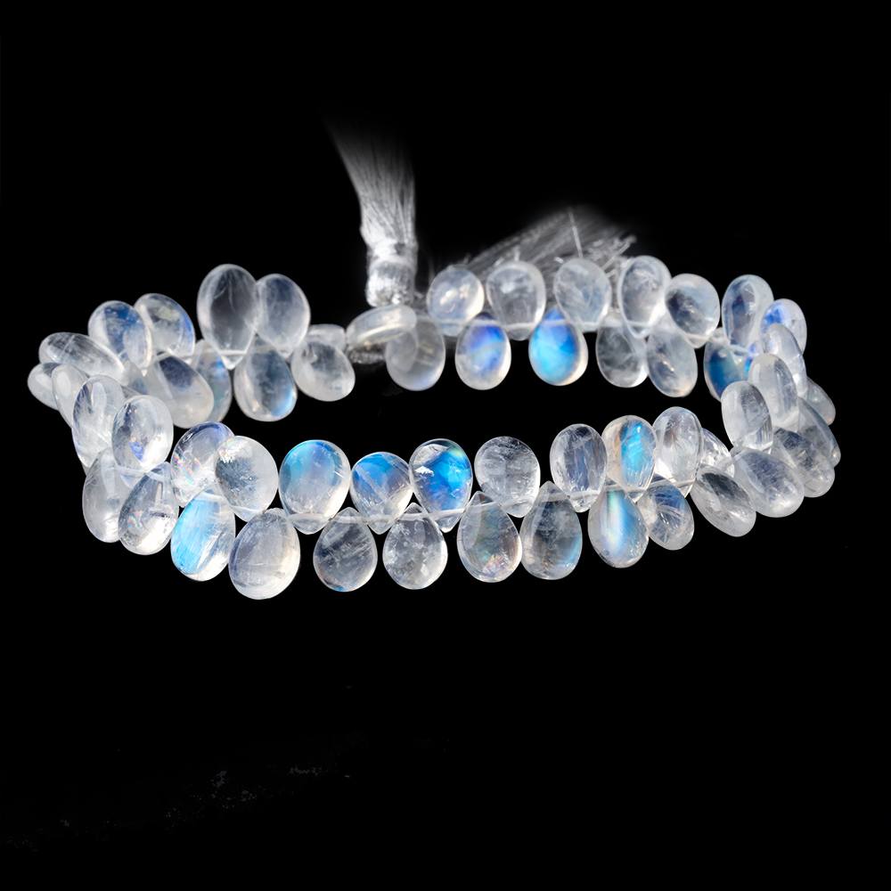 8x6-9x7mm Rainbow Moonstone Plain Pear Beads 8 inch 60 pieces AAA