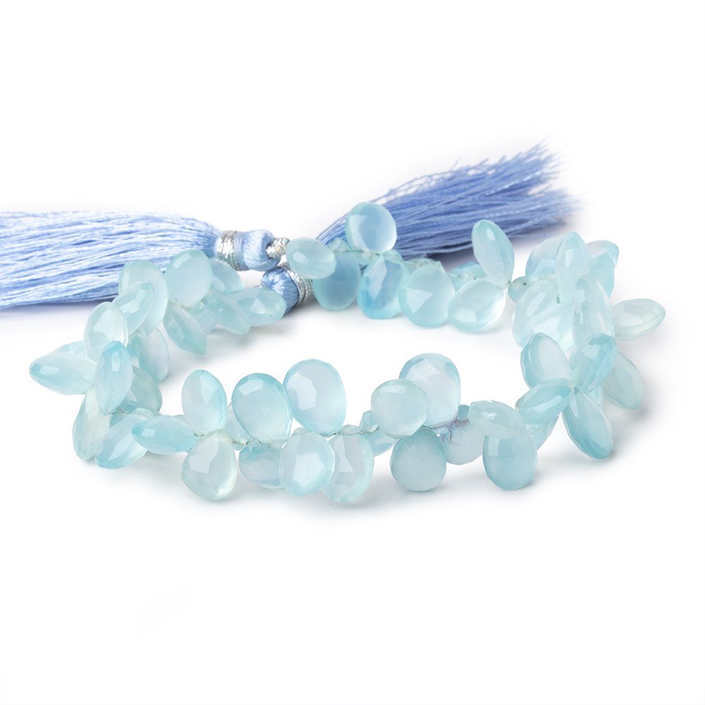 8x6-9x7mm Sky Blue Chalcedony Faceted Pears 7 inch 68 Beads