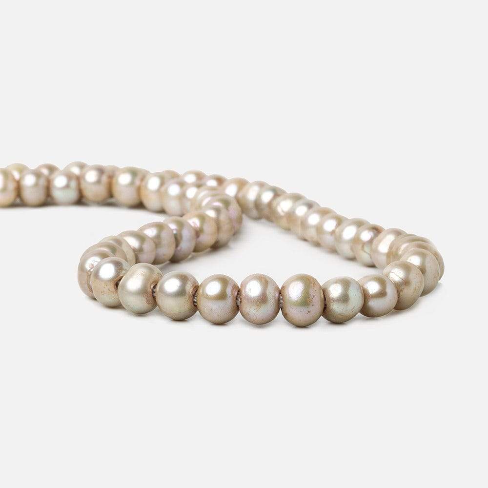 8x6-9x7mm Tea Rose Champagne 2.5mm Large Hole Off Round Freshwater Pearl 15 inch 59 pcs