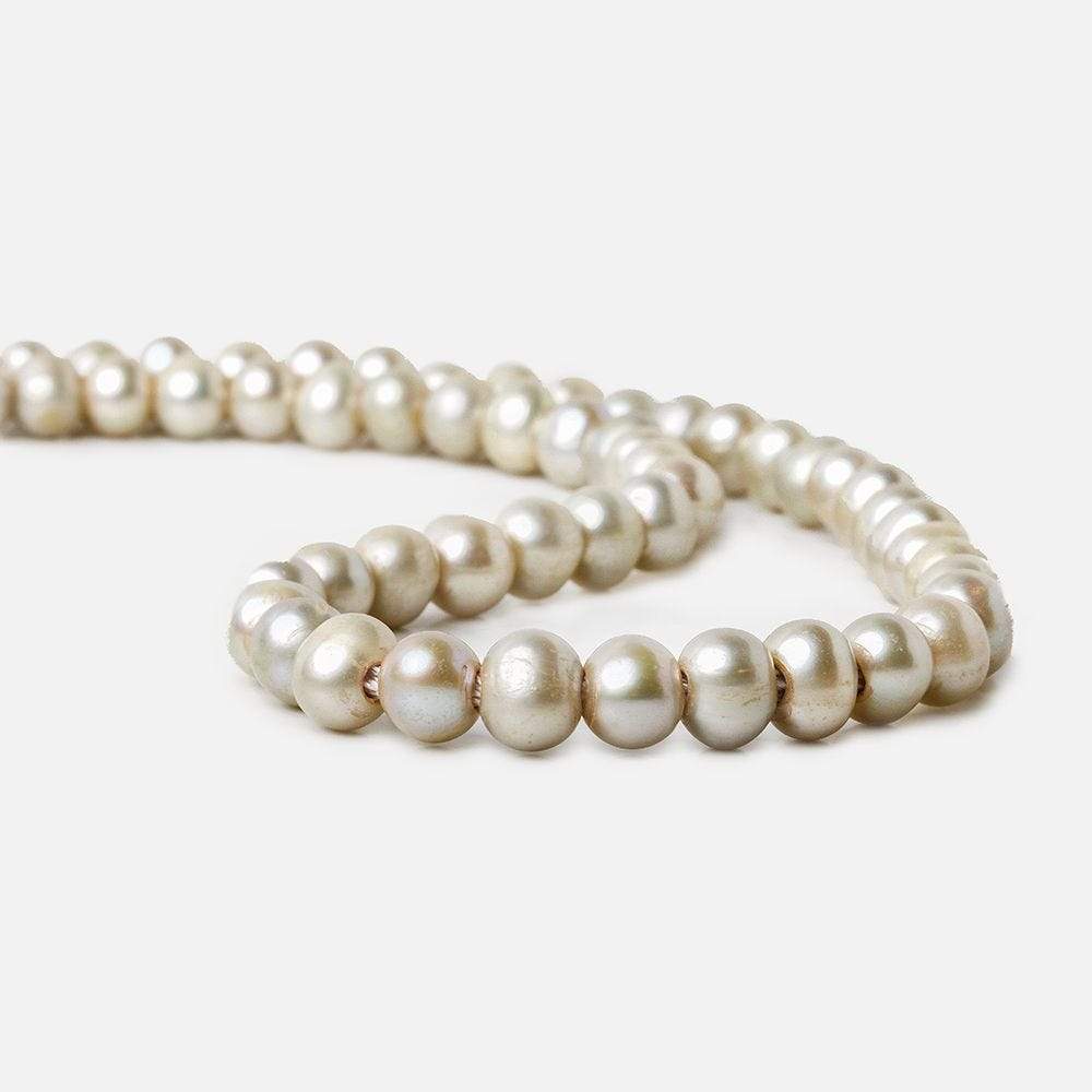 8x6-9x7mm Venetian Silver 2.5mm Large Hole Off Round Freshwater Pearl 15 inch 58 pcs
