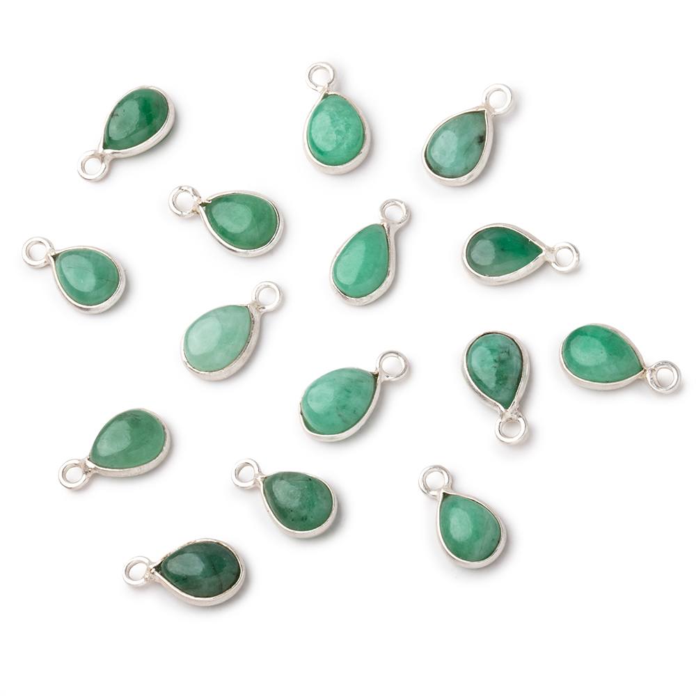 8x6mm .925 Silver Bezel Emerald Plain Pear Pendant 1 piece