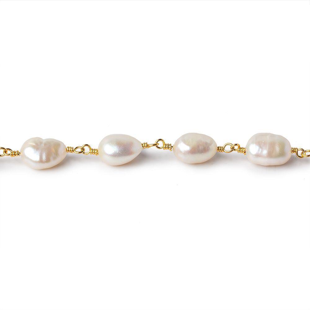 8x6mm Cream Straight Baroque Pearl Gold plated Chain by the foot 20 beads
