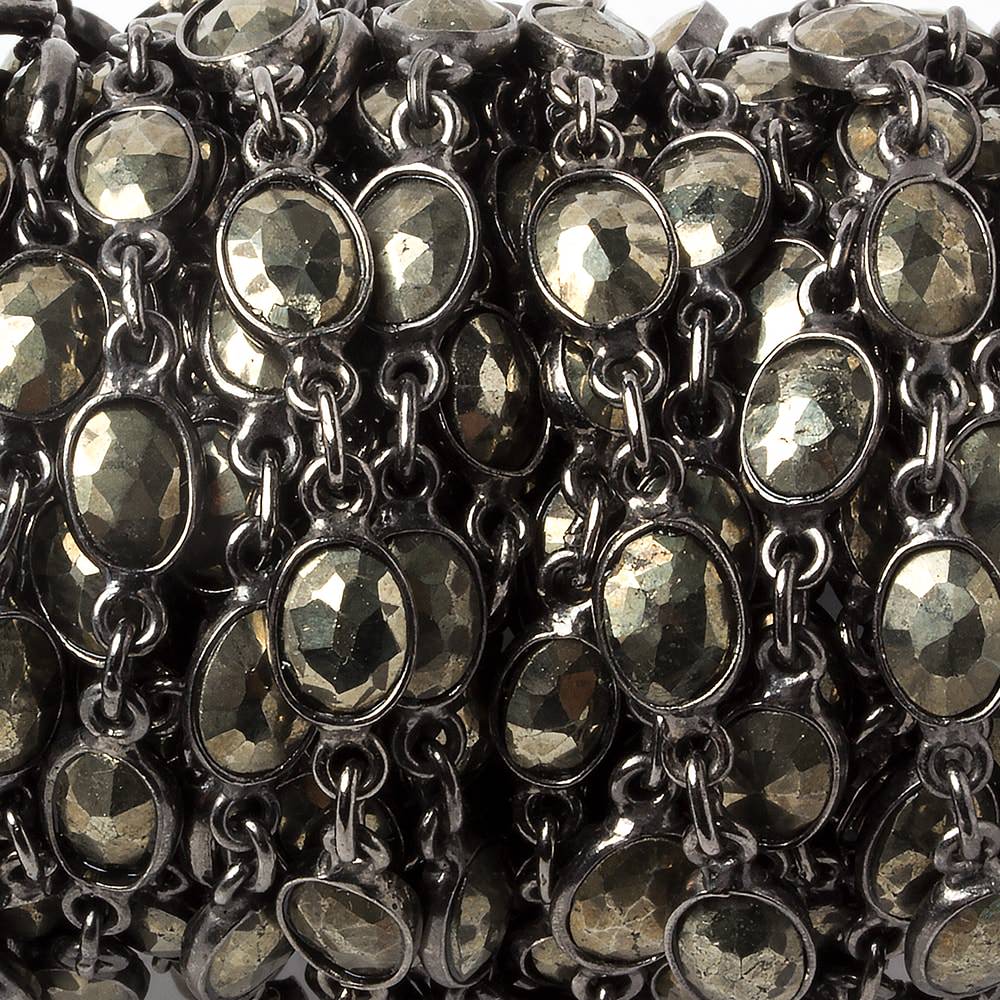 8x6mm Pyrite oval Oxidized Silver .925 Bezeled Chain by the foot 21pcs