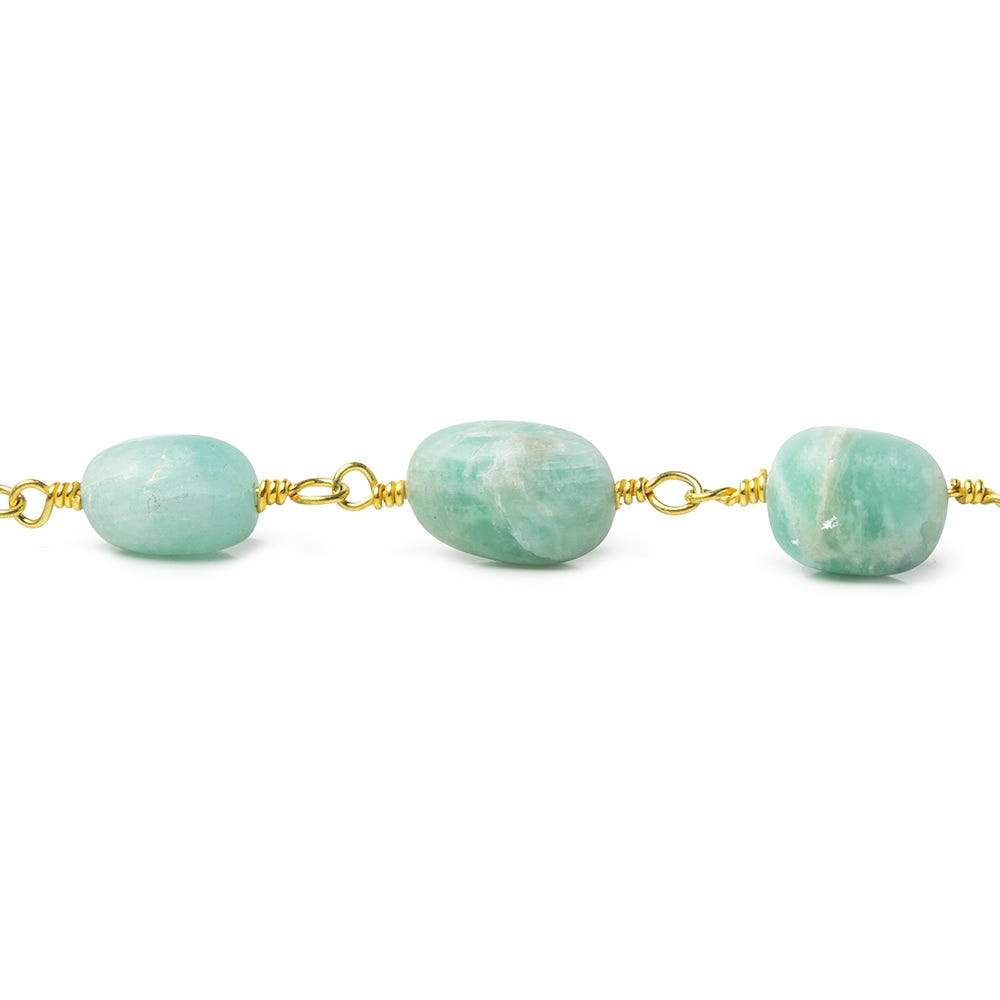 8x7-10x8mm Matte Amazonite plain nugget Gold plated Chain by the foot