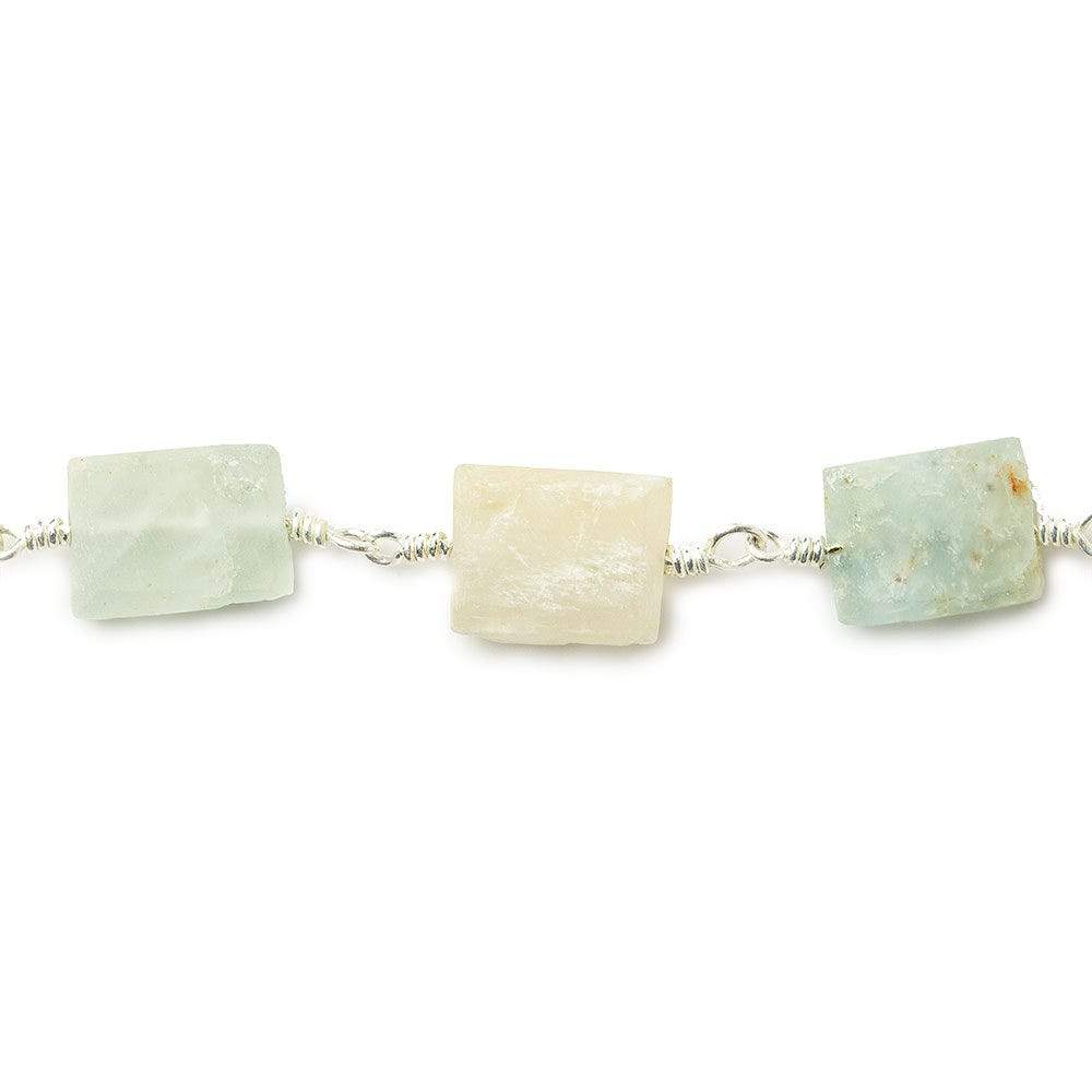 8x7-11x7mm Aquamarine Bevel Faceted Rectangle Silver plated Chain by the foot 18 beads