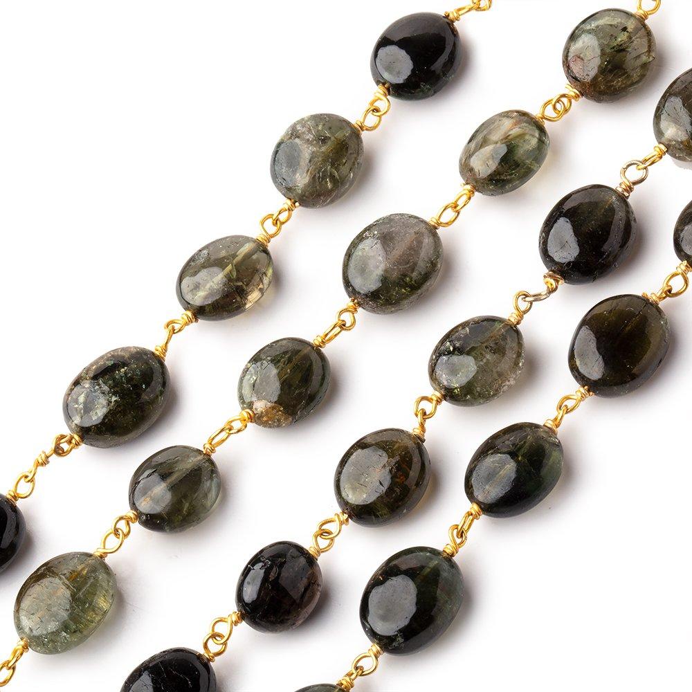 8x7-11x8mm Green Tourmaline Plain Ovals on Vermeil Chain Lot of 30 inches